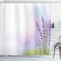 Ambesonne Lavender Shower Curtain, Nature Inspired Abstract Backdrop with Gentle Pastel Lavender Stems, Cloth Fabric Bathroom Decor Set with Hooks, 69" W x 75" L, Green Violet