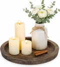 Hanobe Round Wooden Candle Holder Trays for Coffee Table, Distressed Finish | 11.2" Rustic Decorative Candlestick Plates for Kitchen Centerpiece, Farmhouse Living Room Fall Decor