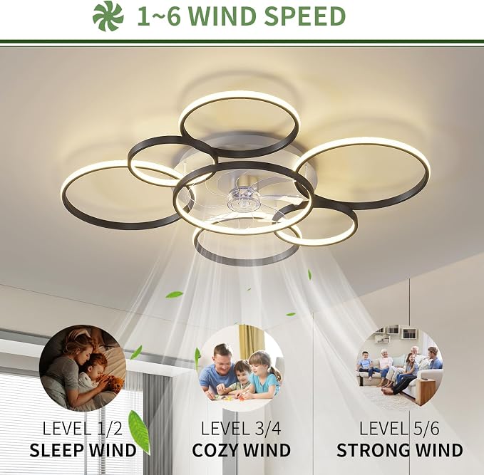 41" Modern Ceiling Fan with Lights, Flush Mount Ceiling Fan with Tri-Color Light 6-Speed Wind, Low Profile Ceiling Fans with Led Light and Remote Control for Living Room Bedroom Dining Room