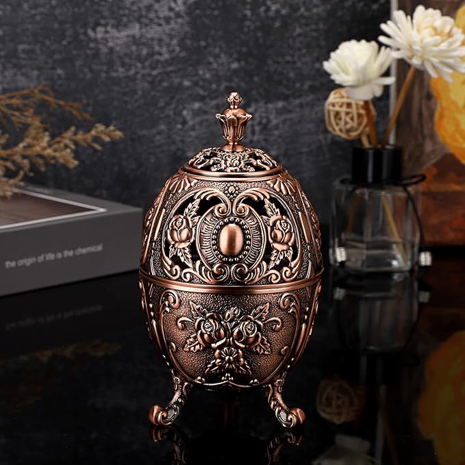 JUXYES Vintage Incense Burner Holder with Removable Ash Catchers, Metal Censer Antique Cone Coil Incense Burner Holder Zinc Alloy Spiritual Aromatherapy Yoga Meditation Gifts Retro Home Decoration