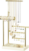 SZQINJI 5 Tier Jewelry Holder Organizer, Gold Necklace Stand Display, Beige | Velvet Bracelet Holder, Adjustable Height Jewelry Display for Necklaces, Bracelets, Earrings, Rings, Gift Idea for Women