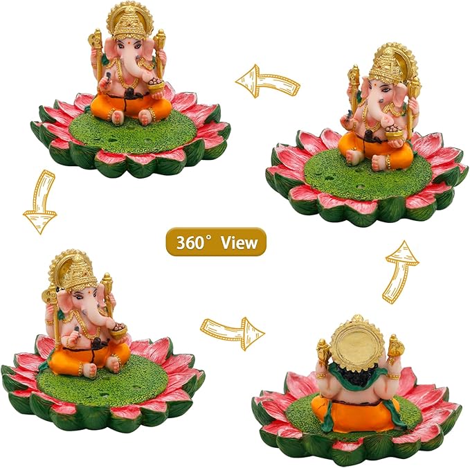 Hindu God Ganesha Idol Statue - 3.8"L Ganesh Incense Burner/Holder India Ganapati Pooja Item Home Office Temple Mandir Shrine Altar Diwali Puja Decor Ideal Gifts for Indian Friend Relative