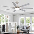 64 Inch Ceiling Fans with Lights and Remote, Bedroom Living Room Office Library Cafe Outdoor Industrial, 5CCT Dimmable, Dual Color 7 Blades, 6 Speed Reversible Quiet DC Motor, Sand-nickel/Wood Grain