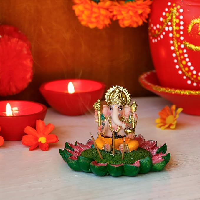 Hindu God Ganesha Idol Statue - 3.8"L Ganesh Incense Burner/Holder India Ganapati Pooja Item Home Office Temple Mandir Shrine Altar Diwali Puja Decor Ideal Gifts for Indian Friend Relative