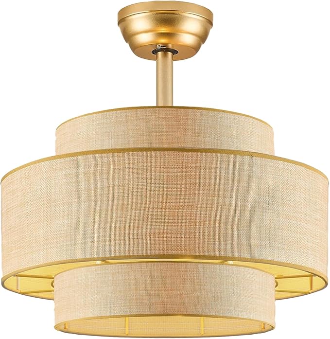 Boho Fandelier Ceiling Fan with Light Rattan Chandelier Fan Remote Gold Caged Ceiling Fan with Light for Bedroom, Living Room Nursery Foyer Kitchen（ Timing Adjustable Height）