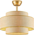 Boho Fandelier Ceiling Fan with Light Rattan Chandelier Fan Remote Gold Caged Ceiling Fan with Light for Bedroom, Living Room Nursery Foyer Kitchen（ Timing Adjustable Height）