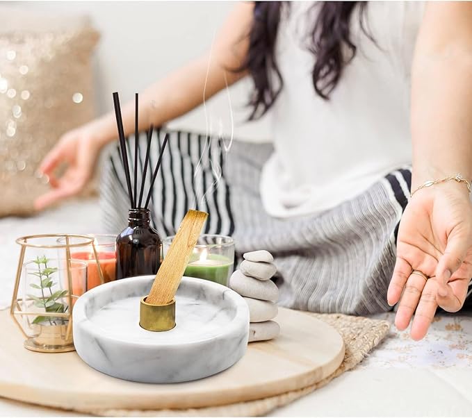 Handmade Natural Marble Incense Holder for Sticks and Cones-with 9 Holes, Multi-Functional Incense Burner Holder for Incense Sticks and Cones, Perfect Home Decor(Gray Marble, 4.7inch)