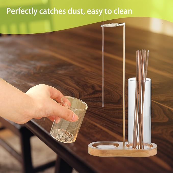 2 in 1 Incense Holder for Sticks, Insence-Stick Holder with Glass Ash Catcher & Incense Sticks Organizer, Anti-Ash Flying Incense Burne for Yoga, Spa, Meditation, Wooden Home Decor