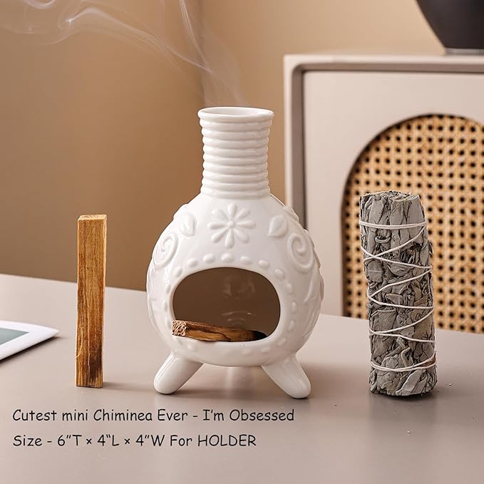 Ceramic Palo Santo Holder - Small Chiminea Burner for Meditation, Energy Cleansing, Palo Santo Holder for,Candle,Sage Burner Gifts for Mom Women