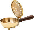 Brass Charcoal Incense Burner with Wooden Handle – 8×4 Inch Incense Pan with Hinged Lid – Handmade in India – MaMeMi