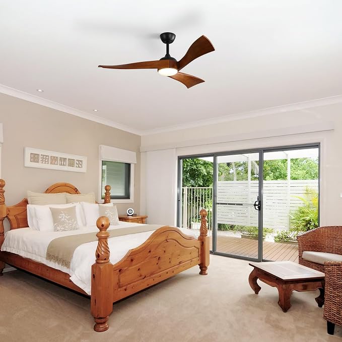 Sofucor 52 Inch Ceiling Fans with Lights, Solid Wood Indoor/Outdoor Ceiling Fan with Remote, Reversible DC Motor, 3 Blade Modern Ceiling Fan Light, Low Profile Ceiling Fans for Bedroom Patio Kitchen
