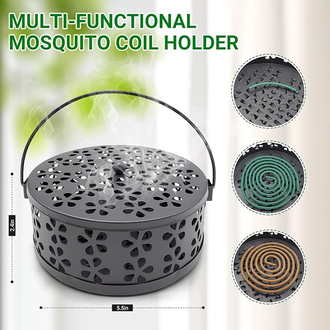 Mosquito Coil Holder, Portable Mosquito Coil Burner, Suitable for Indoor and Outdoor Camping (Black)