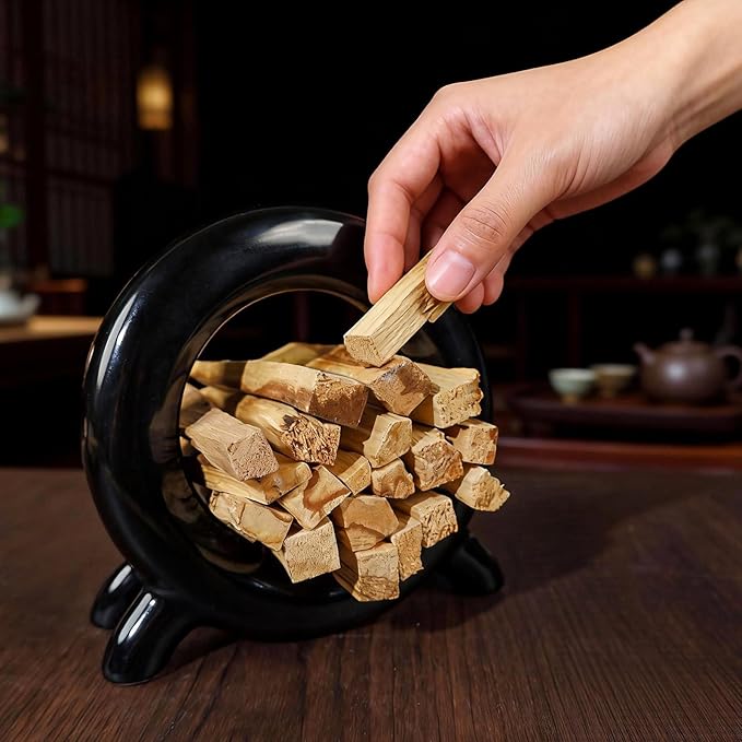 MOUGIGI Ceramic Palo Santo Holder Incense Burner for Palo Santo & Sage Sticks, Energy Cleansing, Yoga, Meditation, Zen, Altar Decor & Aromatherapy - 5.5" L x 1.93" W x 5.3" H