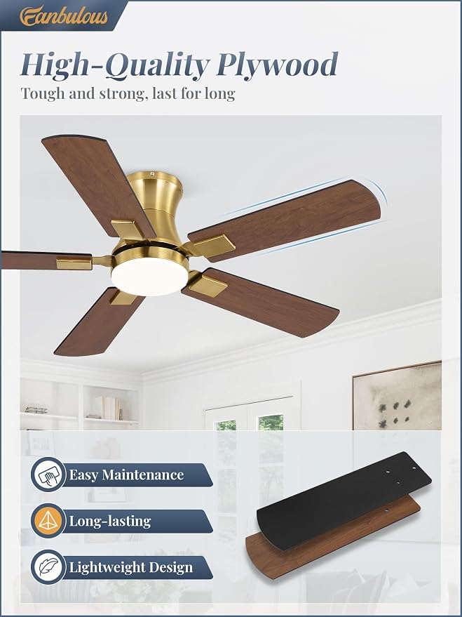 Fanbulous 42 inch ceiling fan with light, Low Profile Ceiling Fan with Light, App&Remote Control, Dimmable LED Light, Flush Mount Ceiling Fan for Indoor Bedroom Living Room, Qiuet DC Motor
