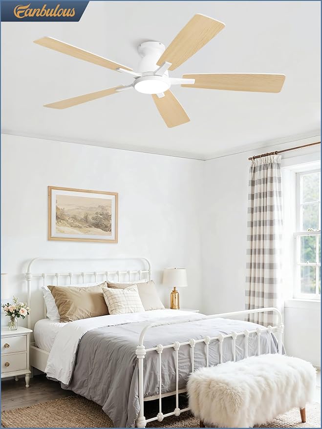 Fanbulous 52 inch Ceiling Fans with Lights, Smart Flush Mount Ceiling Fan and Remote APP, Modern Low Profile, 3CCT 20W LED with 6-Speeds Quiet Reversible Motor for Bedroom, Living Room, Kitchen, White