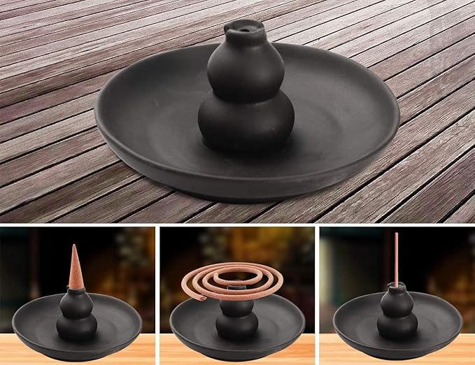 Ouliget Incense Holder Burner,Brown Glazed Ceramic Gourd Style Censer Burner,Simple Style Morden Incense Holder for Set for Office Yoga and Livingroom