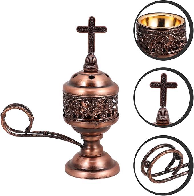 Cabilock Metal Incense Burner Charcoal Holder 6.1 Inch Gold Aromatherapy Censer for Home Yoga Spa Relaxation and Decorative Use