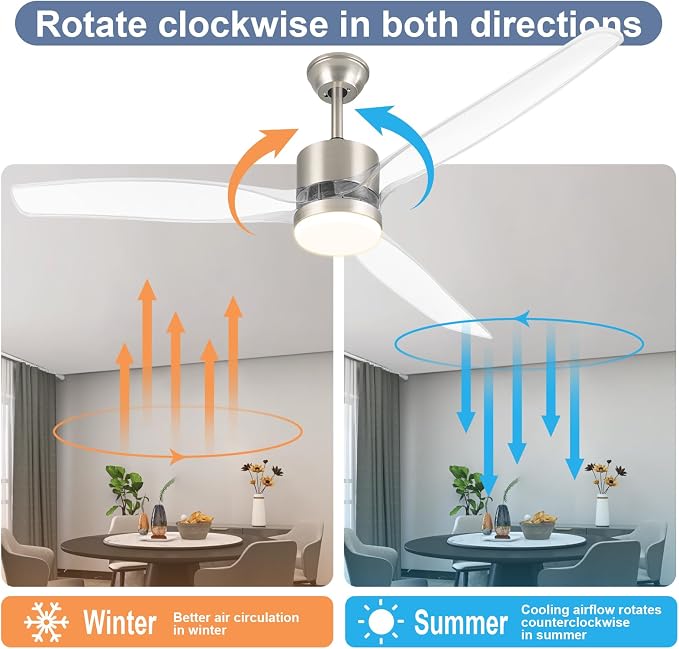 OKELI 52" Smart Ceiling Fan with Light, WiFi Enabled for Alexa & App Control, Reversible Brushed Nickel Modern Ceiling Fan with Dimmable LED Light and Remote, Clear Blades for Living Room Bedroom