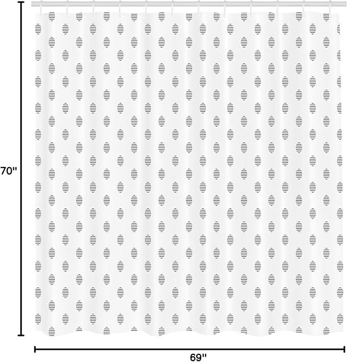 Ambesonne Geometric Shower Curtain, Hexagonal Minimalist Design with Diamond Like Shapes Dotted Lines Art Print, Cloth Fabric Bathroom Decor Set with Hooks, 69" W x 70" L, Black and White