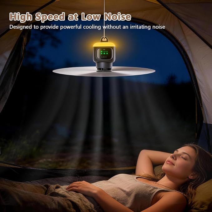 18 inch Portable Ceiling Fan with Light & Remote, 12000mAh Battery Powered Rechargeable Tent Fan, Outdoor Ceiling Camping Fans Light with Hanging Hook for Canopy Gazebo Patio RV Travel Fishing