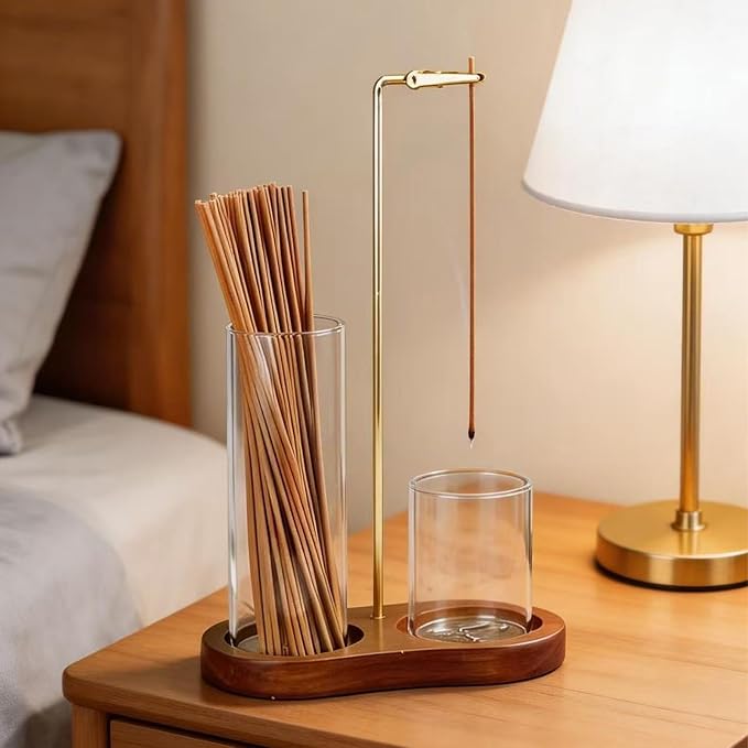 Incense Holder for Sticks with Glass Ash Catcher,Ash-Proof Incense Stick Burner,with 40 Sticks of Incence,Modern Incense Holder for Spa,Yoga,Meditation and Home Decor (2P)