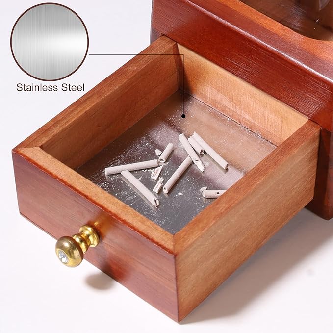 Wooden Incense Holder for Sticks with Drawer,Windproof Glass Tube, Fireproof Stainless Steel Base, Wood Incense Burner for Meditation, Yoga, and Spa (20 Sticks Included)