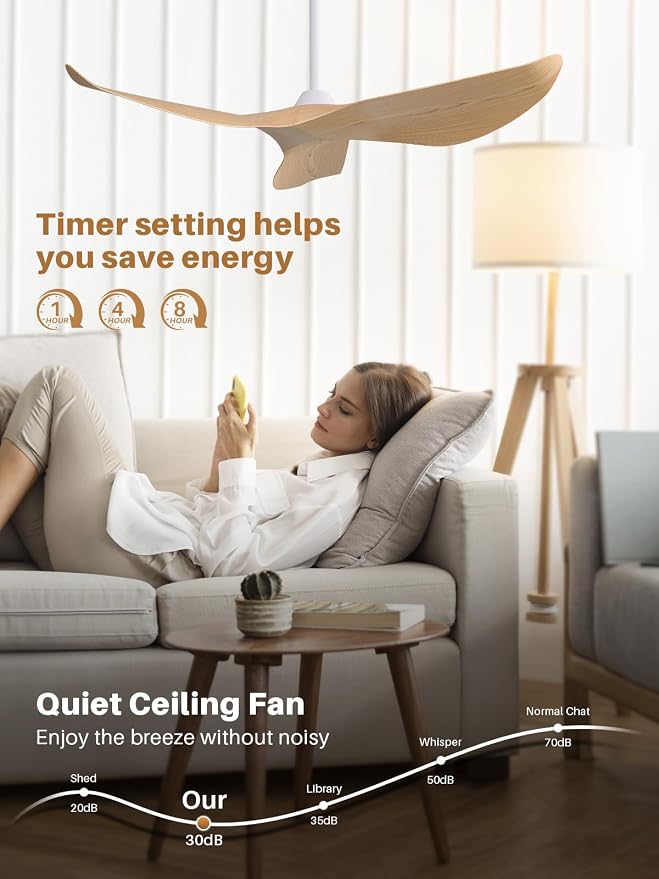 Sofucor 38 Inch Smart Ceiling Fan No Light, Modern Ceiling Fan with Remote Control, Quiet Reversible DC Motor, 6-Speed Noiseless Indoor Ceiling Fan for Bedroom Living Room Covered Patio Porch