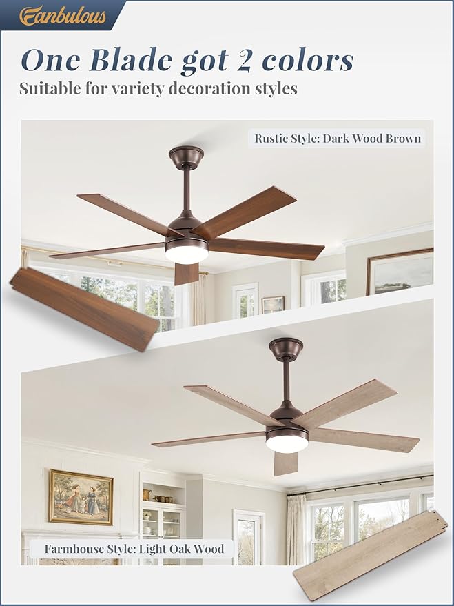 Fanbulous 48 Inch Ceiling Fan with Light and Remote, Brown Ceiling Fans with Light, 5 Dual-Color Blades, Reversible Quiet DC Motor, 6 Speeds, 3CCT Adjustable LED for Bedroom Living Room Kitchen Patio