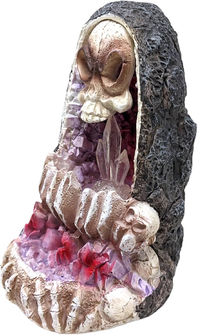 Geode Skull Back Flow Incense Burner w/LED - 6"
