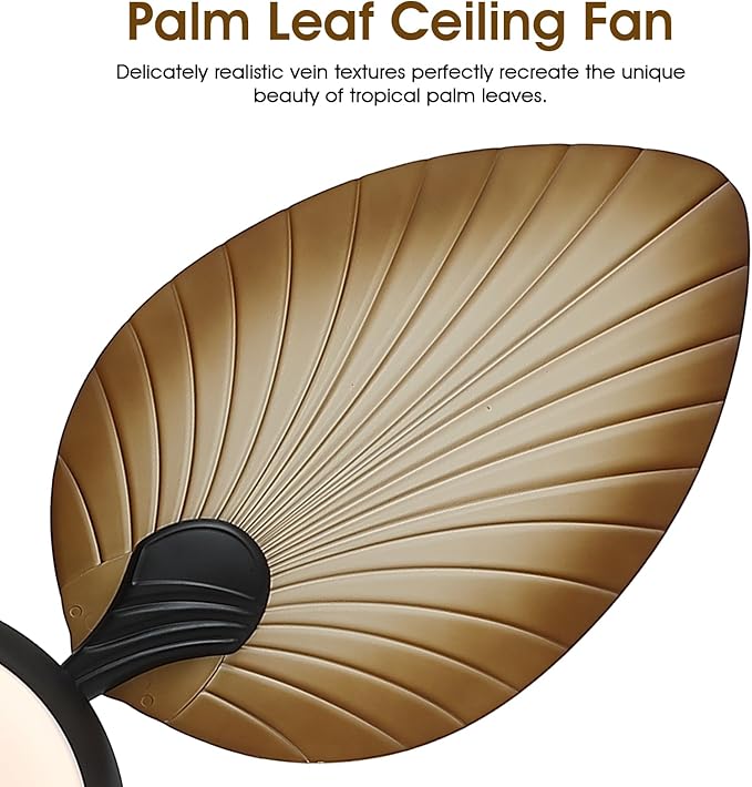 Wiviniya Tropical Ceiling Fans with Lights, 44 Inch Palm Leaf Outdoor Ceiling Fan with Light for Patios Porch Bedroom, Remote/APP Control, Reversible Quiet DC Motor, Dimmable LED, Wood Grain