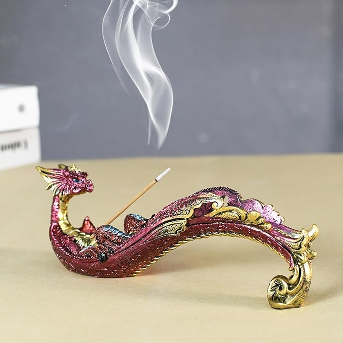 Smoking Dragon Statue Incense Burner, Incense Holder for Sticks, Incense Stick Holder,Incense Stick Stand Form Home Decor (Red)