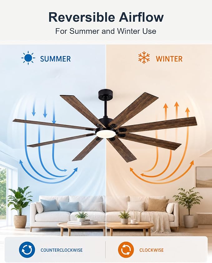 Ceiling Fans with Lights, 72 Inch Brown Indoor Fan with Remote and App Control, Dimmable LED Light, 6 Speeds, Reversible Airflow, Low Noise for Bedroom Living Room Kitchen
