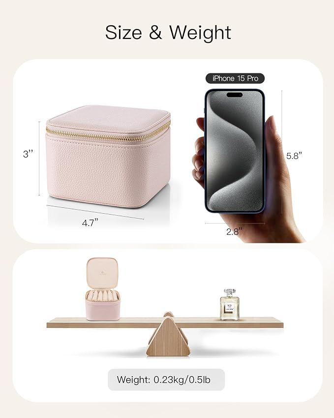 VLANDO Gifts for Teachers,Jewelry Box with 6 Velvet Jewelry Bags Travel Jewelry Storage for Women Girl Jewelry Organizer Necklace Rings Earrings Bags Gifts for Women(Pink)