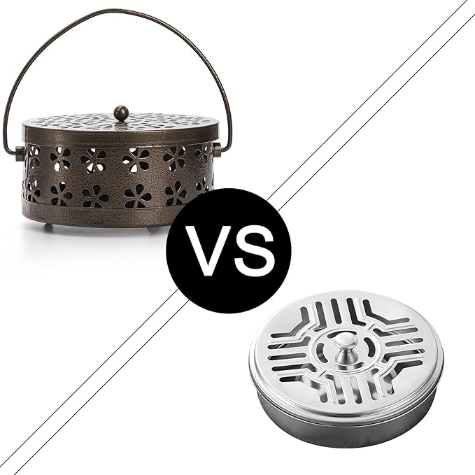 ZENFUN 2 Pack Iron Coil Holders with Lid and Handle, Bronze Incense Coil Burner with Lid, Retro Portable Coil Holder for Camp Use, Indoor, Outdoor, Fireproof, 5.7 Inches Diameter