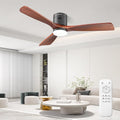 52 Inch Ceiling Fans with Lights and Remote, Solid Wood 3 Blade Modern Ceiling Fan, Quiet DC Motor, 6 Speeds, Dimmable LED, Timer, Indoor & Covered Outdoor Living Room, Bedroom, Patio (Darkwalnut)