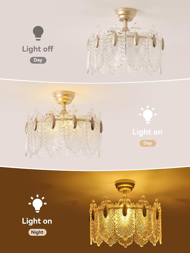 20 Inch Gold Crystal Fandelier Ceiling Fan with Light, Mid Century Gold Fandelier Ceiling Fans with Lights Remote Control, French Country Chandelier with 6 Speeds for Bedroom, Nursery, Living Room