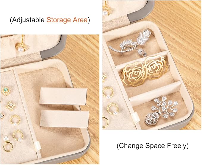 LANDICI Small Jewelry Box for Women Girls, PU Leather Travel Jewelry Case, Portable Jewelry Organizer Storage Holder Display for Ring Earrings Necklace Bracelet Bangle Men Kids Gift, Grey