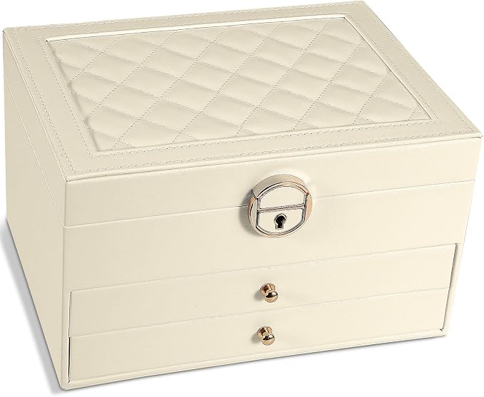 GUOER Jewelry Box for Women Girls, 3 Layers Large Jewelry Organizer (Apricot)