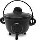 New Age Imports, Inc. Triquetra Cast Iron Cauldron w/Handle & lid, Ideal for smudging, Incense Burning, Ritual Purpose, Decoration, Halloween Decoration, Candle Holder, etc. (Triquetra - BR96)