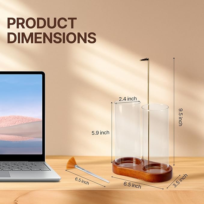 Incense Holder with 2 High Glass Bottle,Wooden Base Incense Stick Holder for Desktop,Incense Burner for Ash Collection,Ash Container (Wood)