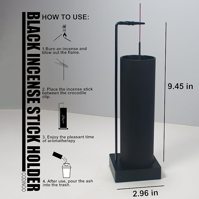 Incense Holder for Sticks,Incense Burner Holder,Modern Incense Holder for Stick with Glass Ash Catcher,Insence-Stick Holder [Anti-Ash Flying] for Yoga Spa (Upside Down Full Black)