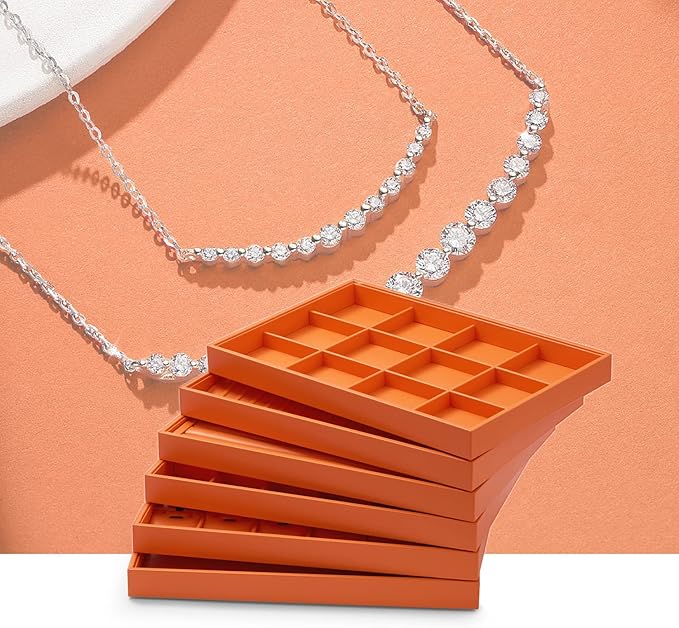 Oirlv Orange Leather Jewelry Tray 12-Grid | Orange Leather Exterior, Soft Microfiber Interior, 12 Grid Inserts, Vibrant Color, Versatile Storage for Jewelry