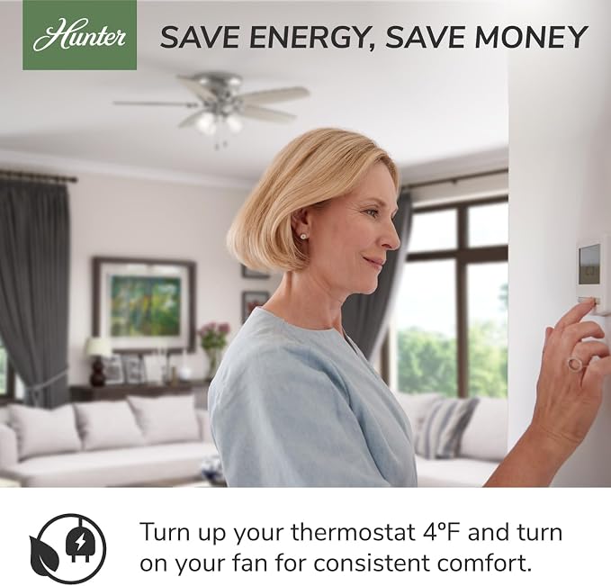 Hunter Dempsey, Indoor, Ceiling Fan, No Light, Modern, 52 inch, Fresh White | Low Profile Mount, Remote Control, 4 Blades, For Bedroom, Living Room, Kitchen, 59248
