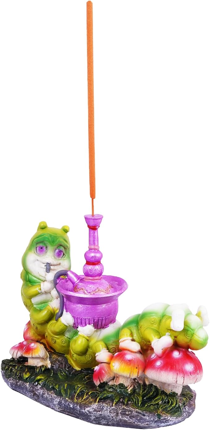 Fantasy Gifts Caterpillar Smoking a Hookah Incense Burner – 4 x 5 Inches Hand Painted Multicolor Resin | Whimsical Home Décor, Meditation, Aromatherapy, and Collectible Figurine