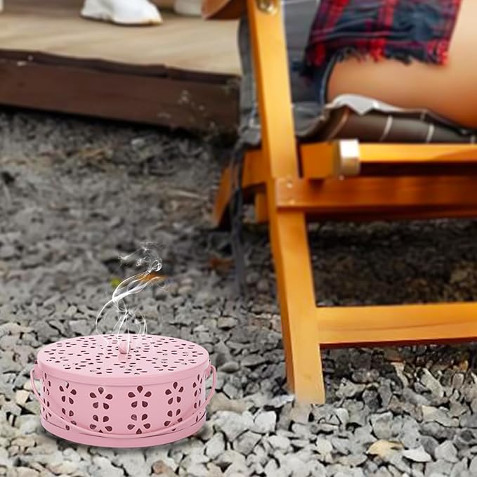Spiral Coil Incense Burner Holder Home Outdoor Citronella Incense Coil Holder with Handle (Pink)