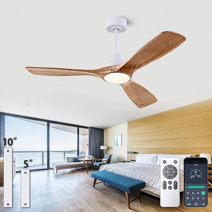 42 Inch Ceiling Fan with Lights, Solid Wood DC Motor Remote & APP Control | solid wood blades, quiet reversible dc motor, remote app control, 3cct dimmable led, indoor outdoor for bedroom patio