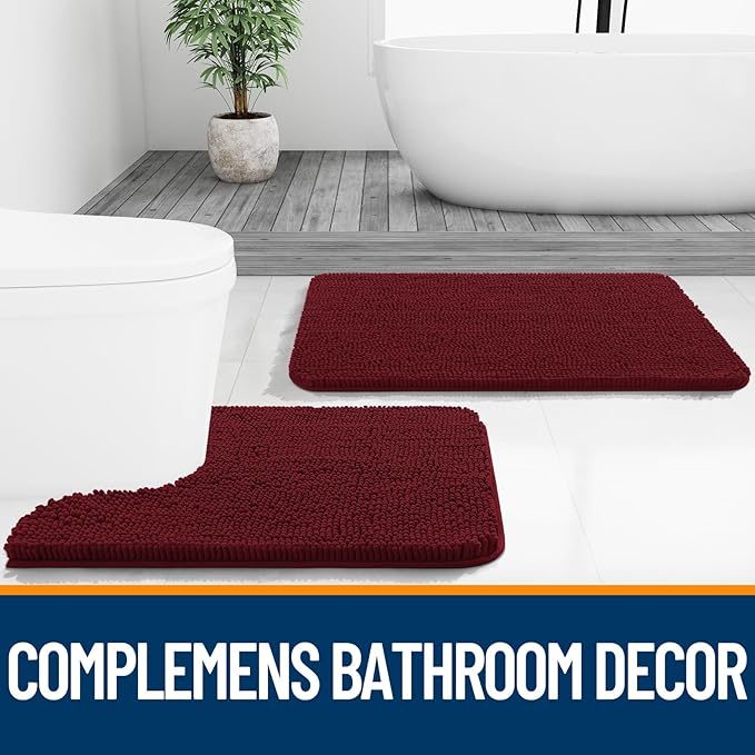 OLANLY Large Bathroom Rugs 59x35, Extra Soft Absorbent Chenille Bath Rugs, Rubber Backing Quick Dry, Machine Washable Bath Mats for Bathroom Floor, Tub and Shower, Home Decor Accessories, Burgundy