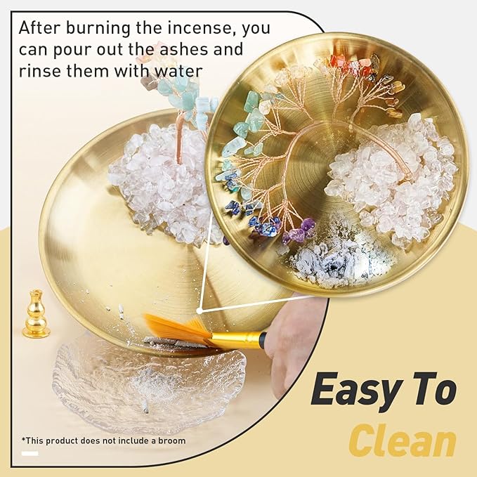 Crystal Tree Palo Santo Holder, 7 Chakra Incense Holder, Brass Incense Holder 5.5 inches, 6 in 1 Ash Catcher for Incense Sticks/Coil Incense/Sage/Incense Cones Yoga Meditation Room Home Décor
