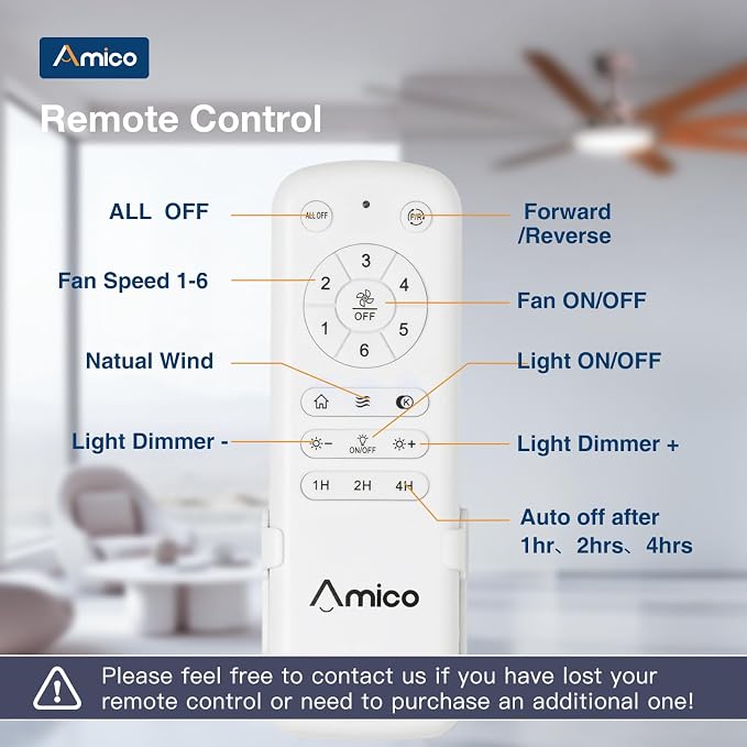 Amico 80 inch Ceiling Fans with Lights,Large Ceiling Fan with Light and Remote Control, Dimmable, 6 Speed Reversible Quiet DC Motor, Brown Modern Ceiling fan For Living Room, Bedroom, Kitchen, Patio