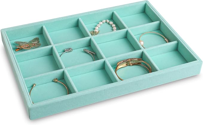 Frebeauty Jewelry Trays for Drawer,Set of 4 Jewelry Organizer and Storage | Velvet Material,Stackable,Adjustable Dividers,Drawer Inserts for Rings Studs Bracelet,Earring Organizer for Women Girls